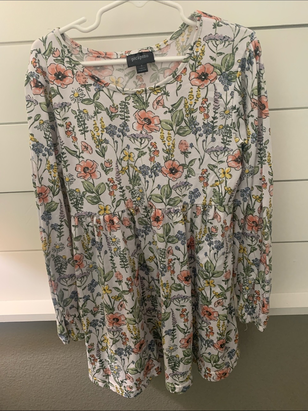 Picapino Girls' Floral Long-Sleeve White and Pink Dress